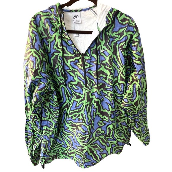 Nike Repeat Windbreaker SwooshTrax Pullover Jacket M Green Blue Abstract Print T